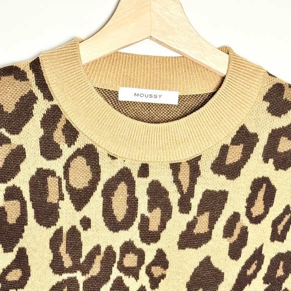 Moussy Cheetah Crewneck Cotton Blend Knit Pullover Sweater Sz L - Picture 2 of 5